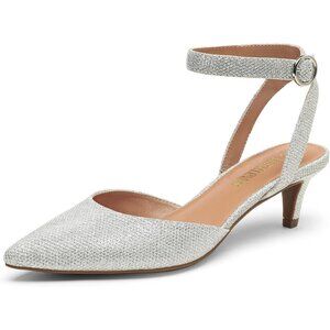 Dream Pairs Women Silver Faux Leather Closed Pointed Toe Ankle Strap Pump Shoes